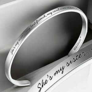 Silver engraved adjustable cuff bracelet for sisters nwt
